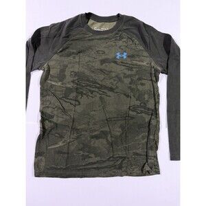 Under Armour Boys YLG Camouflage Long Sleeve T-Shirt Green Black Loose Crew Neck